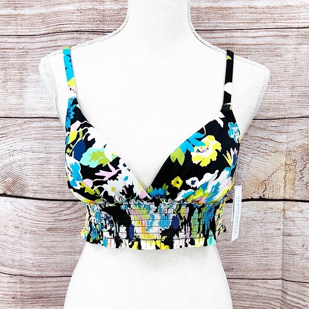 NWT Beach Betty by Miracle Brands Slimming Smocked Triangle Bikini Top Size S